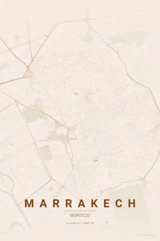 Marrakech map poster in the Terracotta theme
