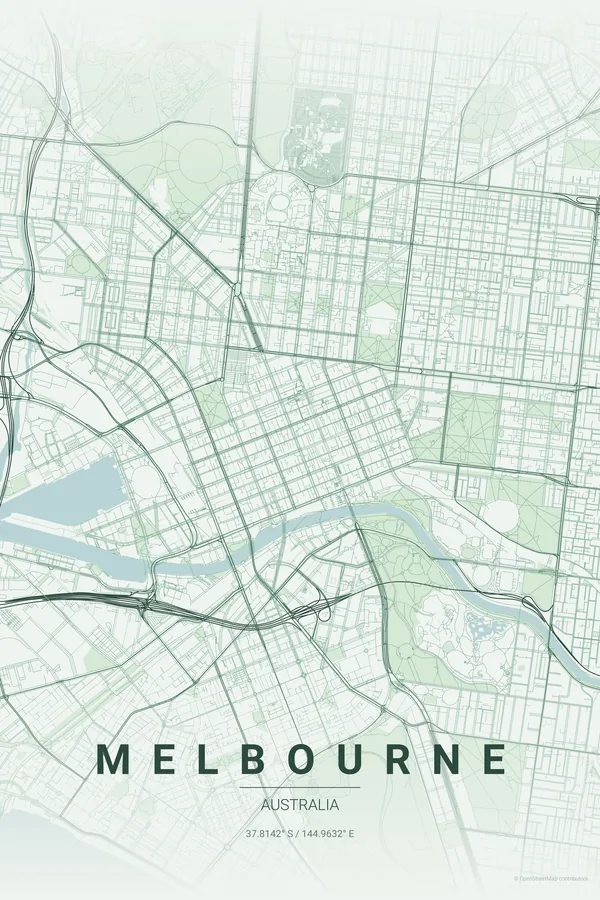 Melbourne map poster in the Forest palette