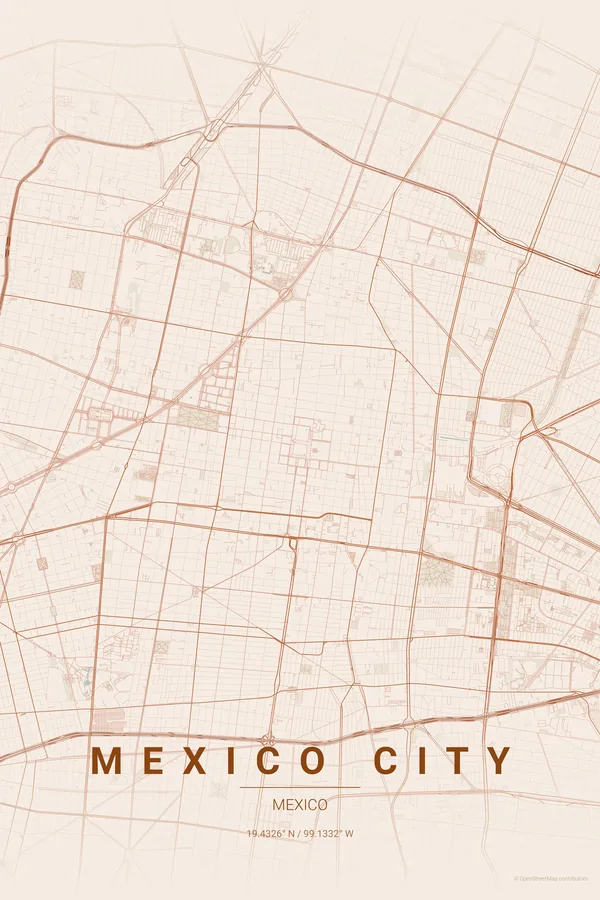 Mexico City map poster in the Terracotta palette