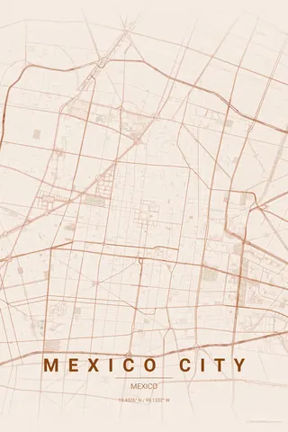 Mexico City map poster in the Terracotta theme