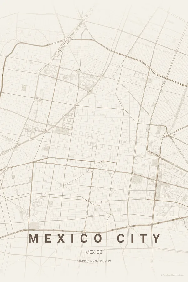 Mexico City map poster in the Warm Beige theme
