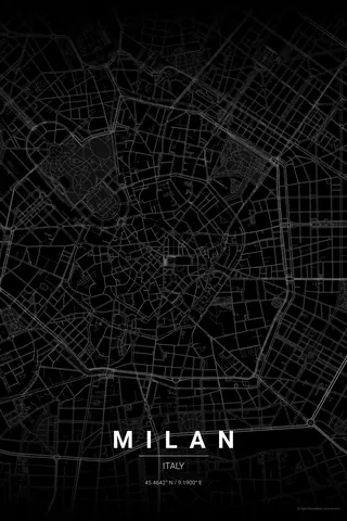 Milan map poster in the Noir theme