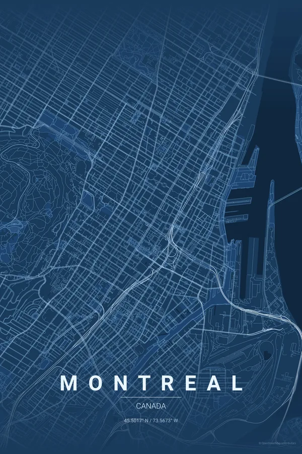 Montreal map poster in the Blueprint theme