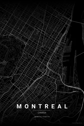 Montreal map poster in the Noir theme