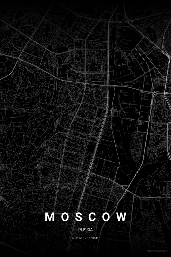 Moscow map poster in the Noir palette