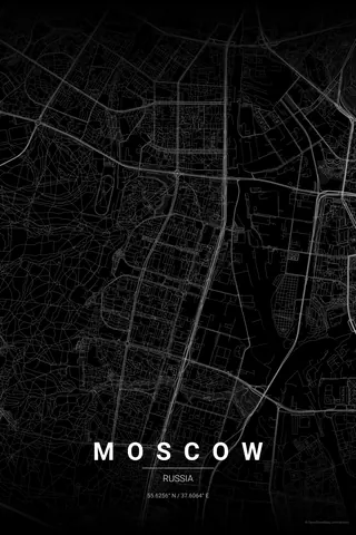 Moscow map poster in the Noir theme
