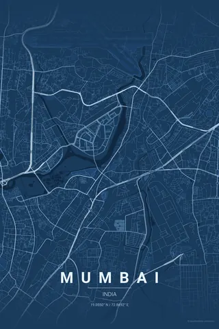 Mumbai map poster in the Blueprint theme