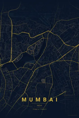 Mumbai map poster in the Midnight Blue theme
