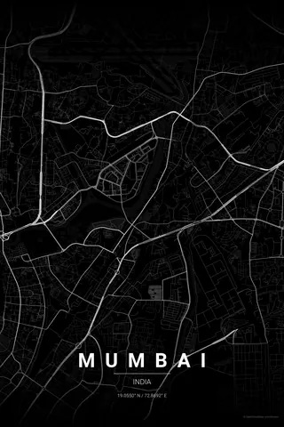 Mumbai map poster in the Noir theme