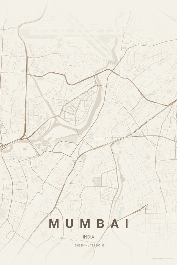 Mumbai map poster in the Warm Beige theme