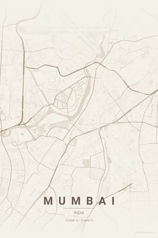 Mumbai map poster in the Warm Beige theme