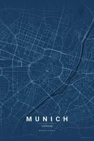 Munich map poster in the Blueprint theme