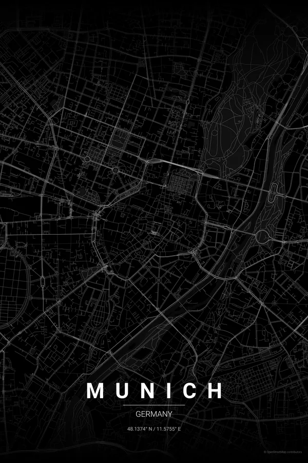 Munich map poster in the Noir theme