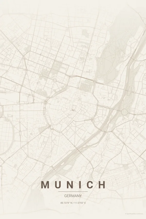 Munich map poster in the Warm Beige theme