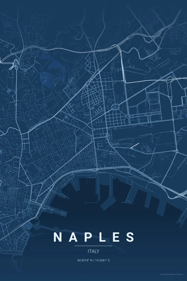 Naples map poster in the Blueprint theme