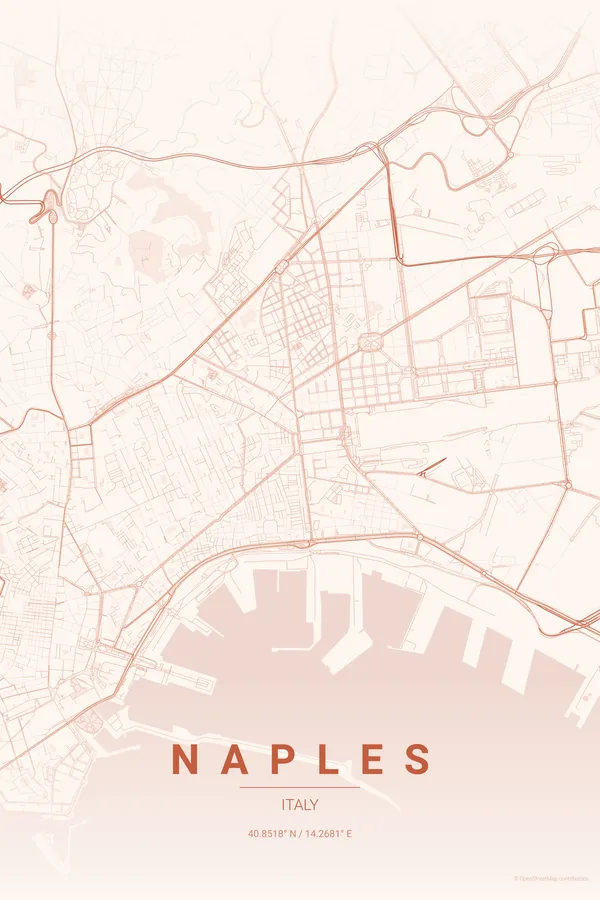 Naples map poster in the Sunset palette