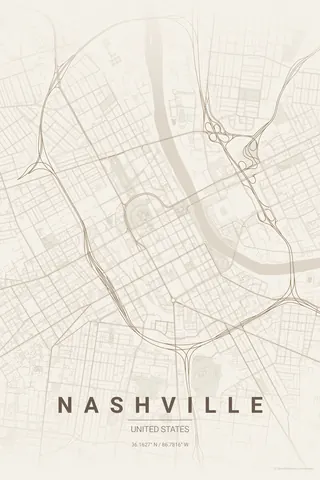 Nashville map poster in the Warm Beige theme