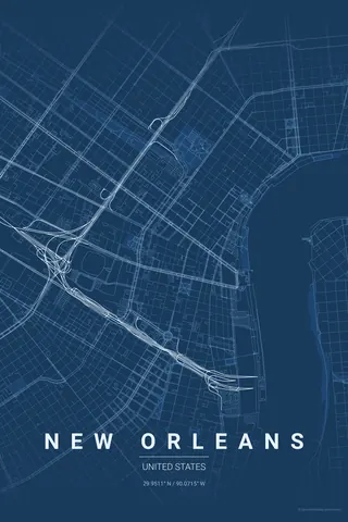 New Orleans map poster in the Blueprint theme