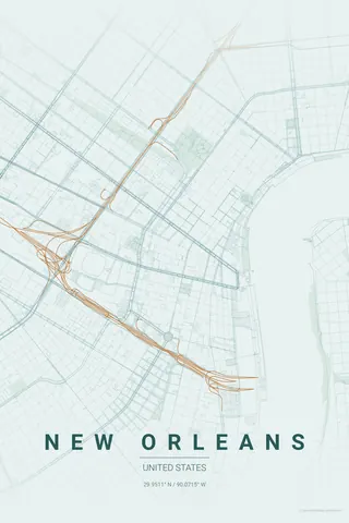 New Orleans map poster in the Copper Patina theme