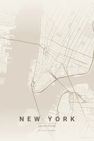 New York map poster in the Warm Beige theme