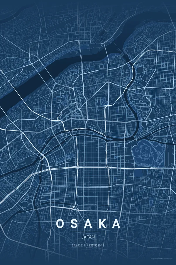 Osaka map poster in the Blueprint theme