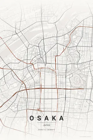 Osaka map poster in the Japanese Ink theme