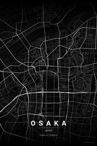 Osaka map poster in the Noir theme