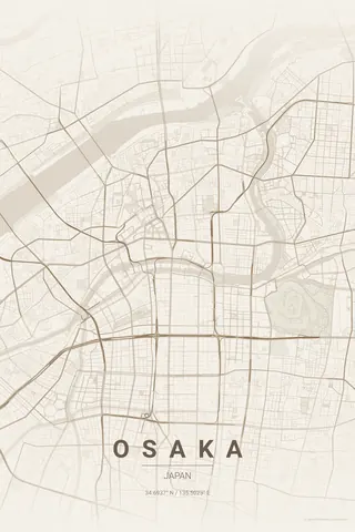 Osaka map poster in the Warm Beige theme
