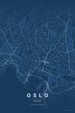 Oslo map poster in the Blueprint theme