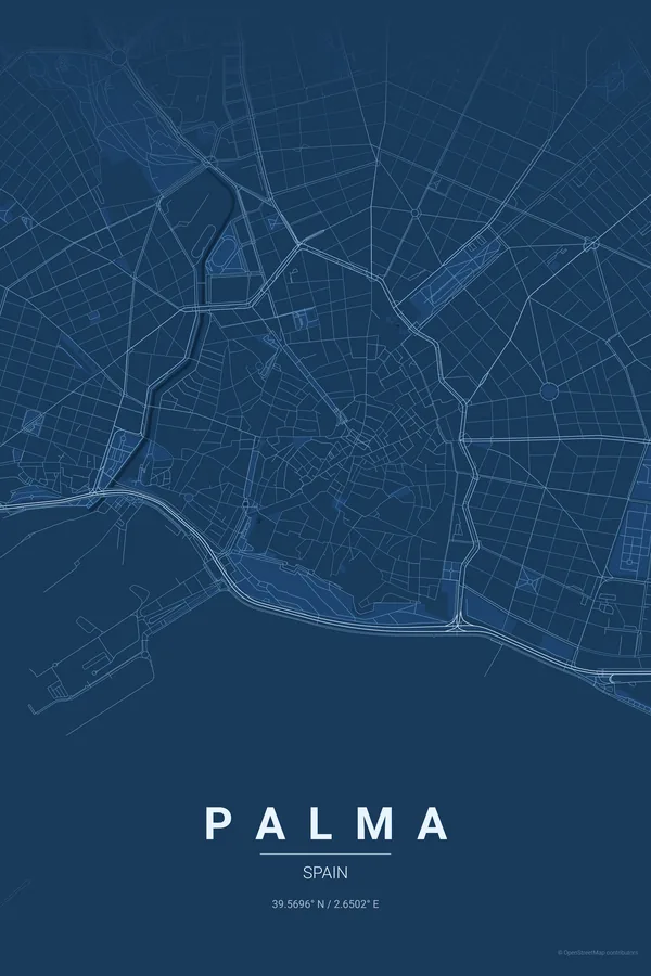 Palma map poster in the Blueprint theme