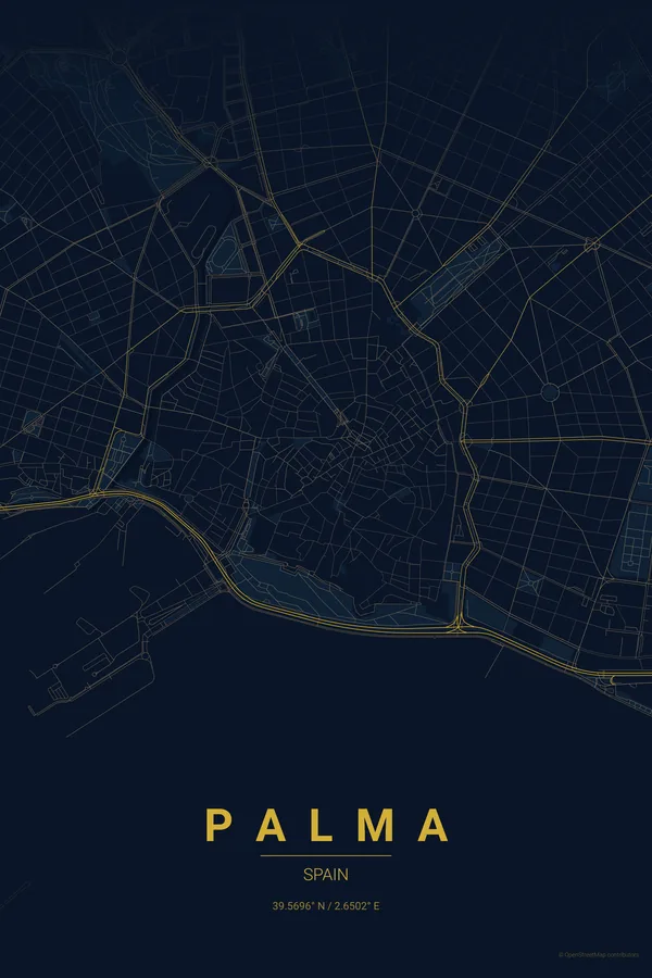 Palma map poster in the Midnight Blue theme