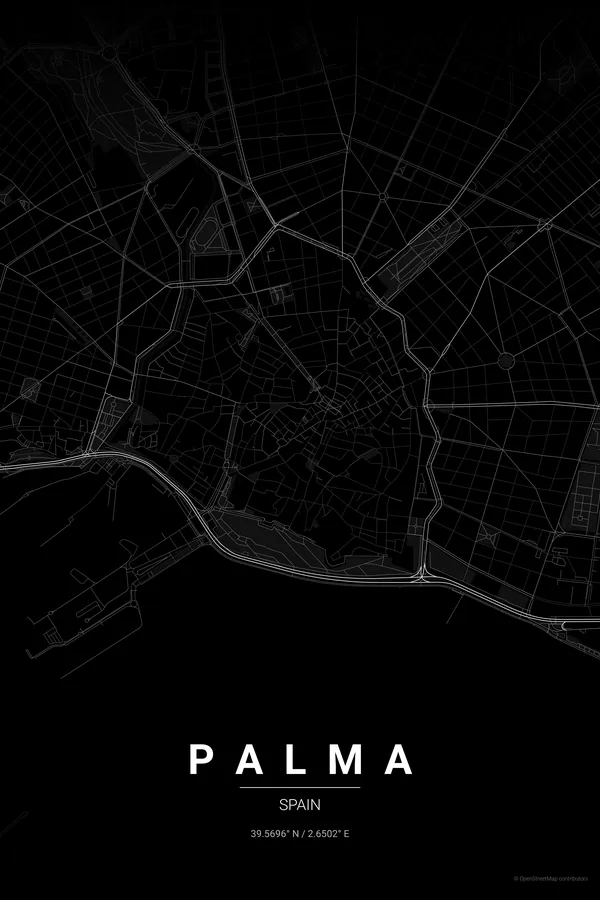 Palma map poster in the Noir theme
