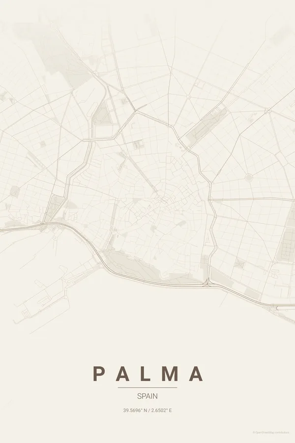 Palma map poster in the Warm Beige theme