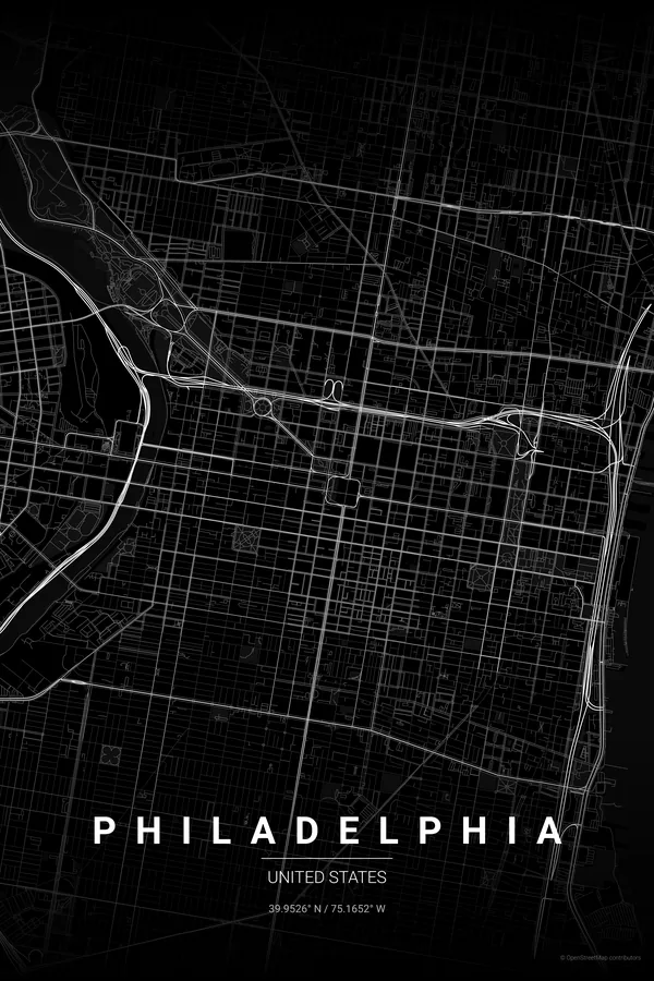 Philadelphia map poster in the Noir palette
