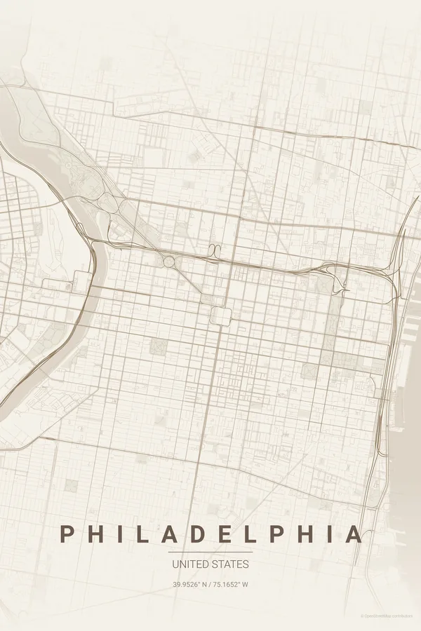 Philadelphia map poster in the Warm Beige theme