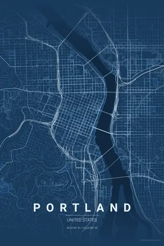 Portland map poster in the Blueprint theme