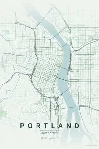 Portland map poster in the Forest theme