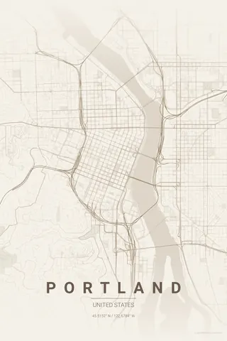 Portland map poster in the Warm Beige theme