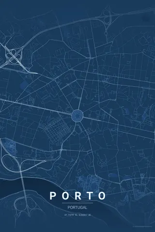 Porto map poster in the Blueprint theme