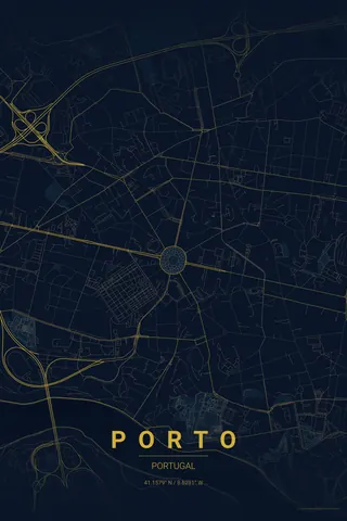 Porto map poster in the Midnight Blue theme