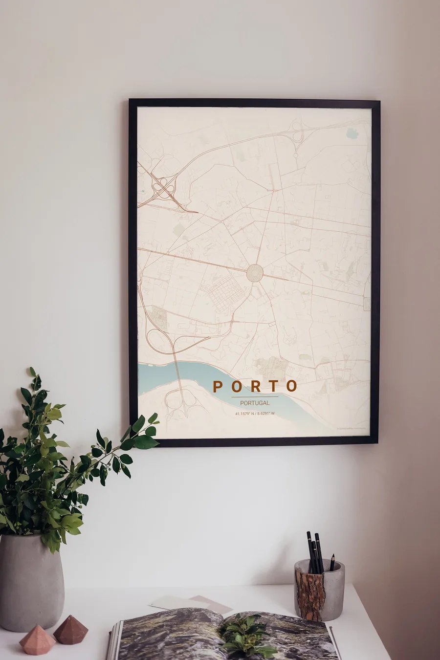 Porto map poster framed on a living-room wall