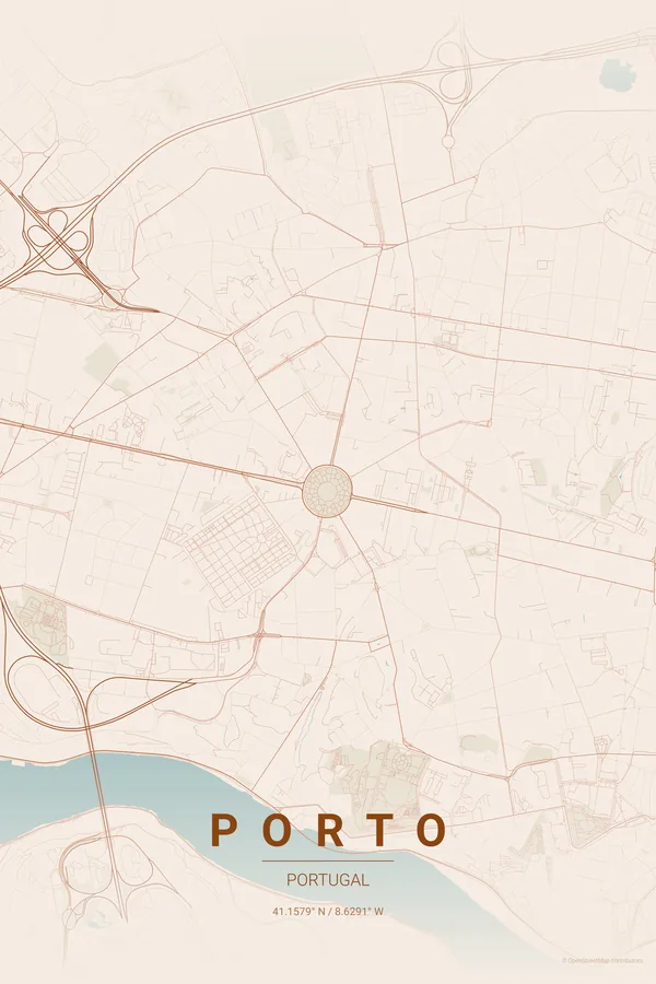 Porto map poster in the Terracotta palette