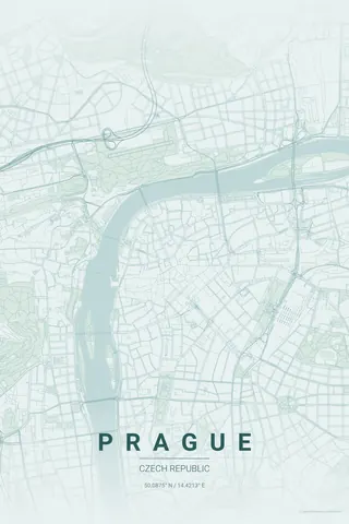 Prague map poster in the Copper Patina theme