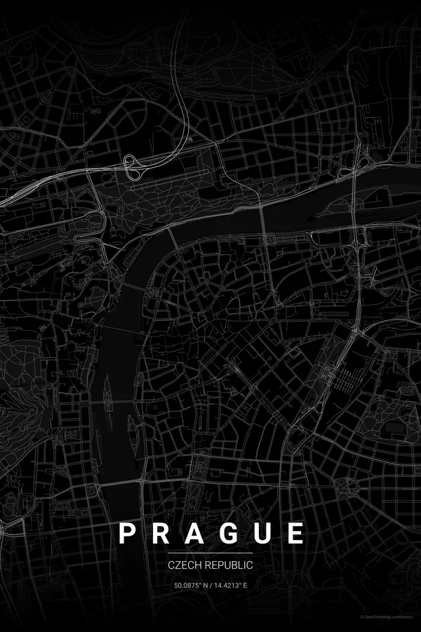 Prague map poster in the Noir theme