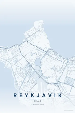 Reykjavik map poster in the Monochrome Blue theme