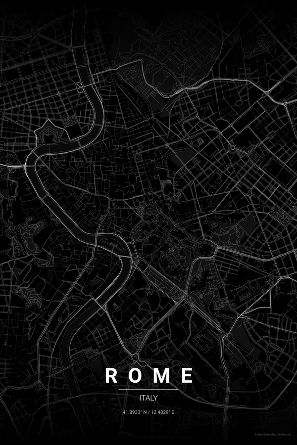 Rome map poster in the Noir theme