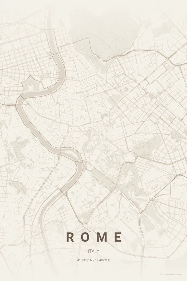 Rome map poster in the Warm Beige palette