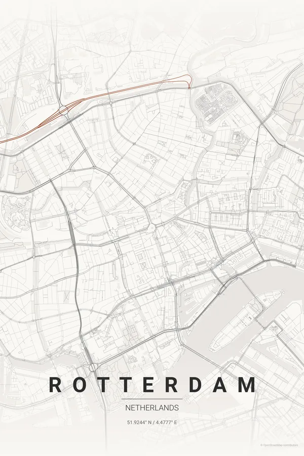 Rotterdam map poster in the Japanese Ink theme