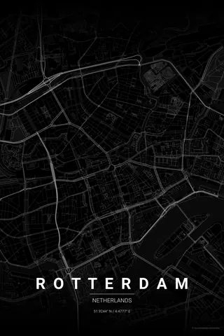 Rotterdam map poster in the Noir theme