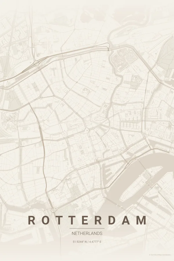 Rotterdam map poster in the Warm Beige theme